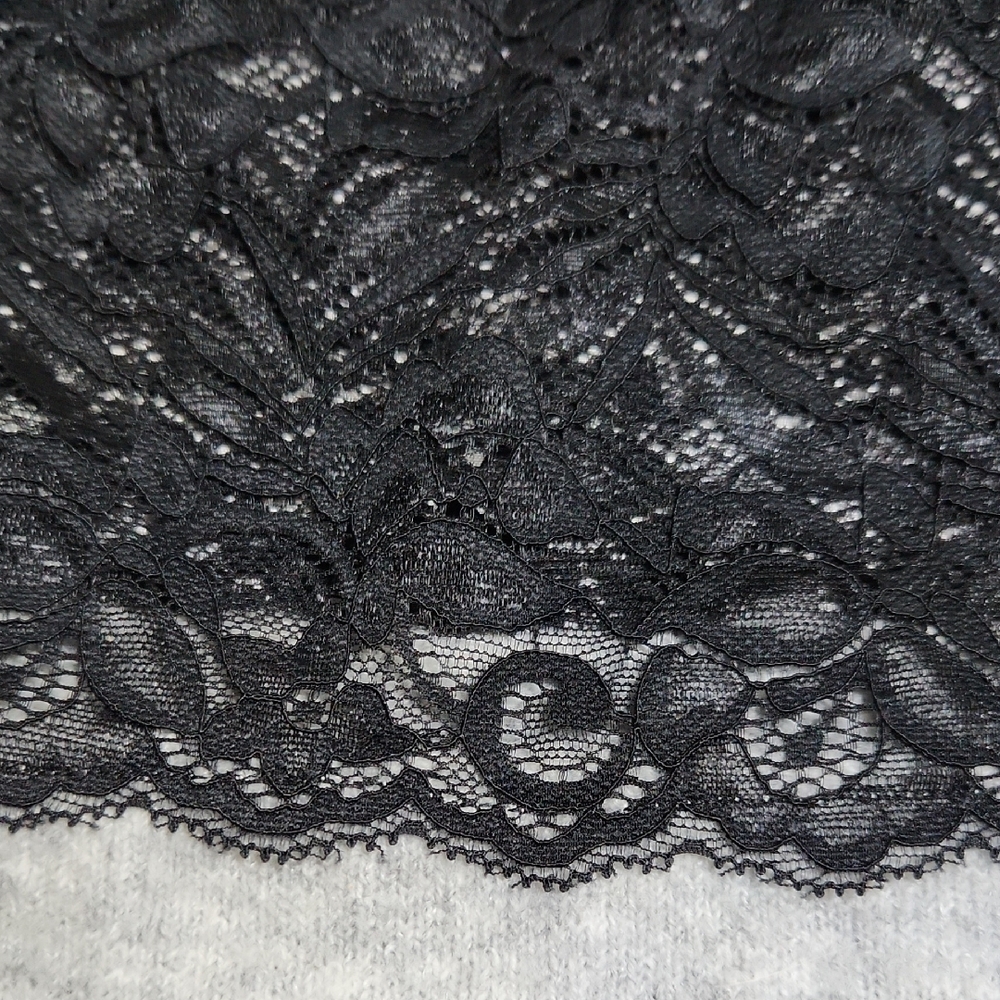 Chic Off-the-Shoulder Gray Sweater with Black Lace - Picture 2 of 8